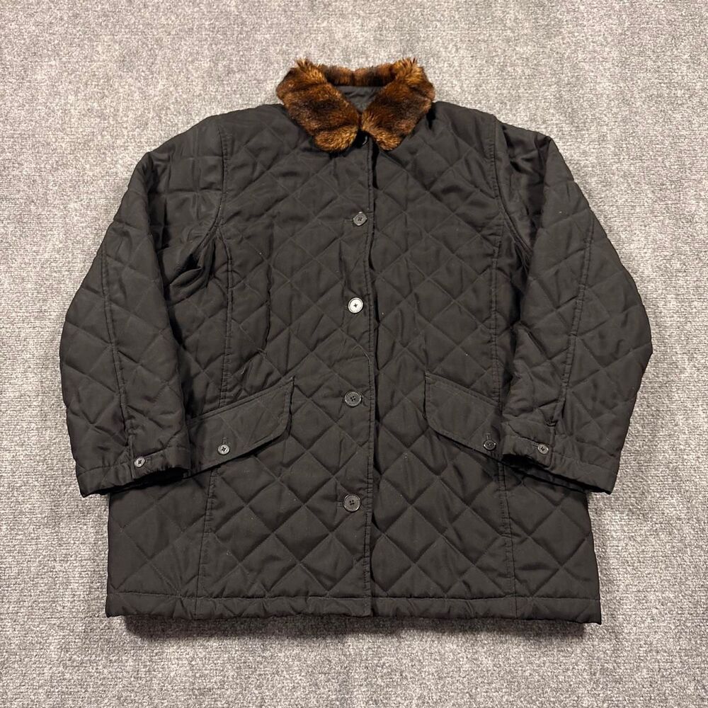 lauren ralph lauren button up quilted fur collar jacket